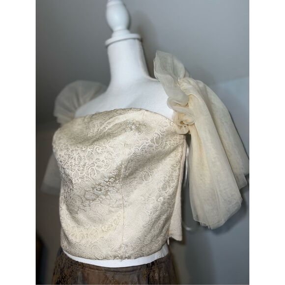 Anthropologie Cream Tulle Off-The-Shoulder Top LARGE - Picture 6 of 12